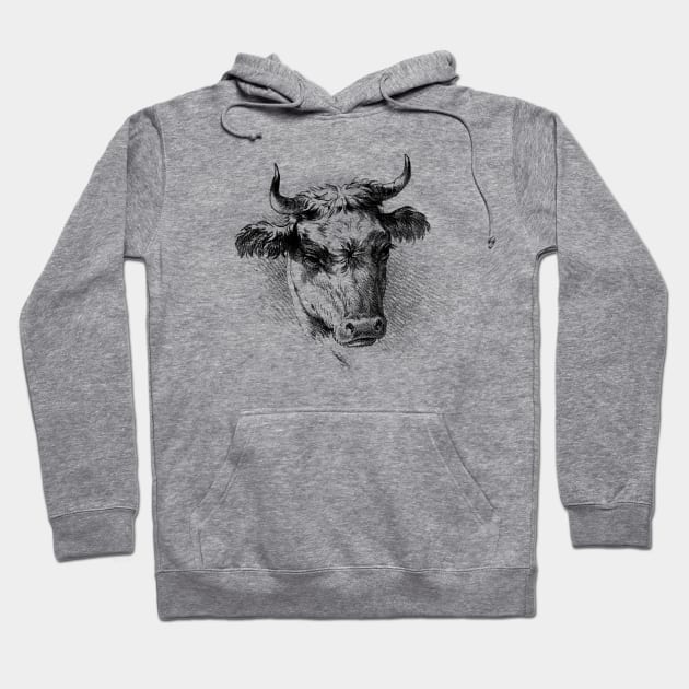 Bull's Head Black and White Illustration Hoodie by Biophilia